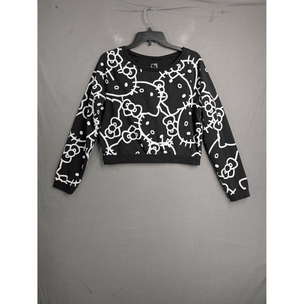 Hello Kitty by Sanrio Mighty Fine Black White Cropped Sweatshirt M SIL-3481